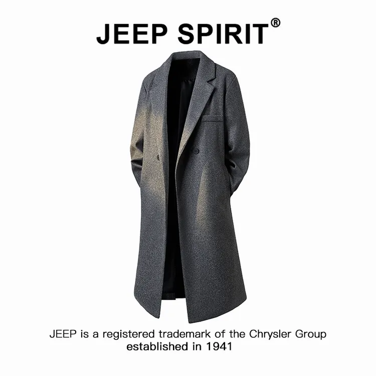 Jeep吉普中长款过膝毛呢大衣男士秋冬日系复古高级感大码风衣外套