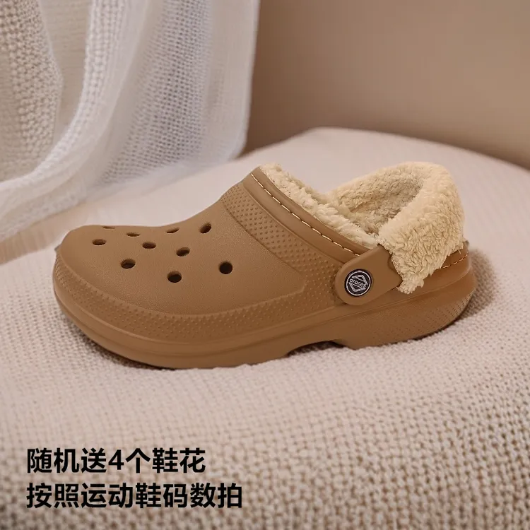 oroccs毛绒保暖暖棉洞洞鞋经典加绒可居家外穿防滑轻便耐磨202586