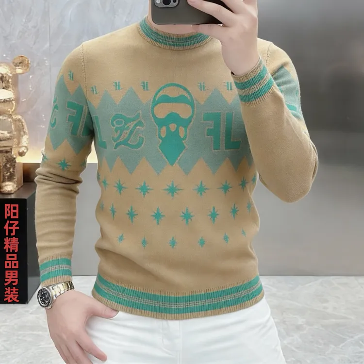 欧货毛衣男2025新款潮流轻奢保暖圆领针织衫潮牌痞帅冬季打底衫男