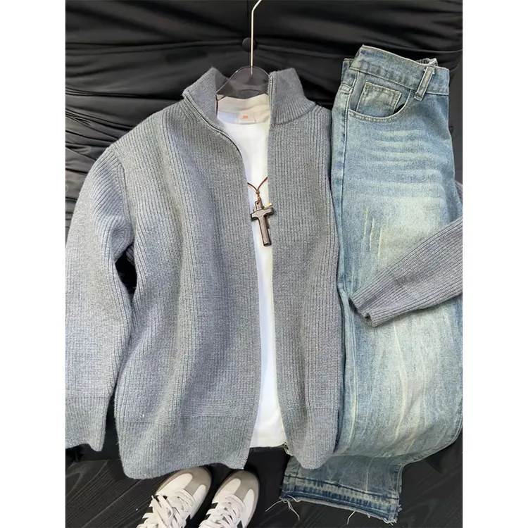 cleanfit立领针织开衫毛衣男款秋冬季美式慵懒风半高领夹克外套