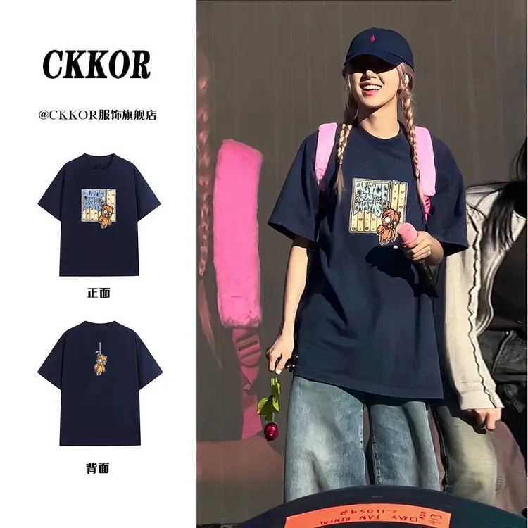 CKKOR夏季新款美式复古街头短袖t恤女休闲百搭纯棉半袖宽松上衣女