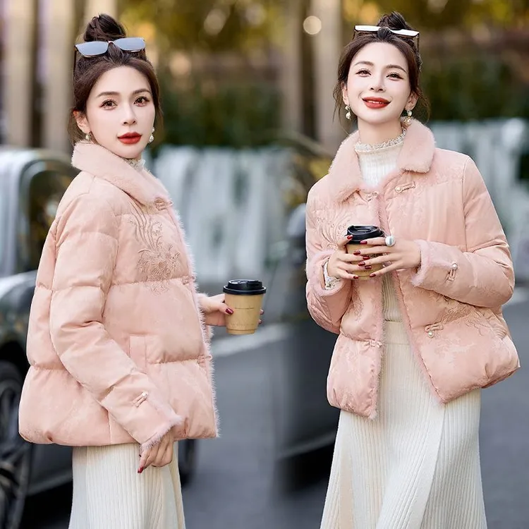 2025冬季新款新中式拼接时尚洋气加厚保暖水貂毛棉服外套 