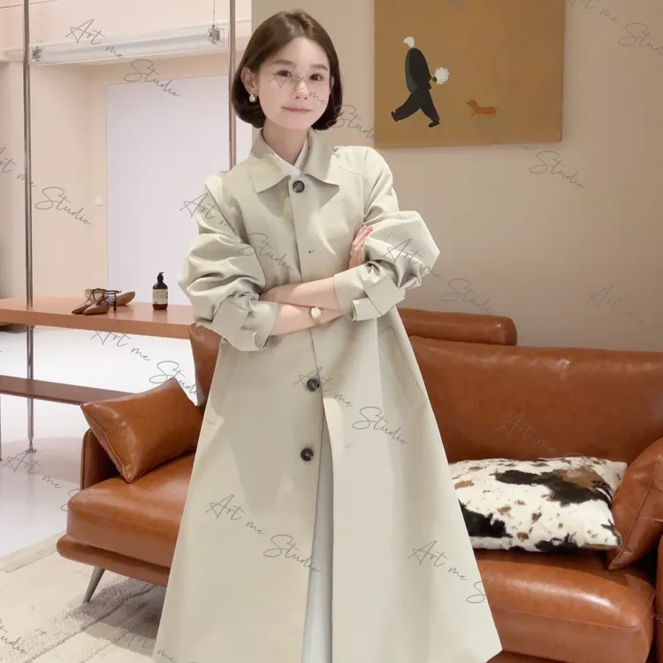 Artme瓜瓜呀【买手店简约长款腰带翻领风衣外套】w1330j2