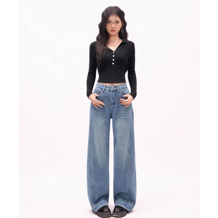 【5元运补】冬季加绒新款阔腿裤2025百搭冬季直筒牛仔裤 Z809