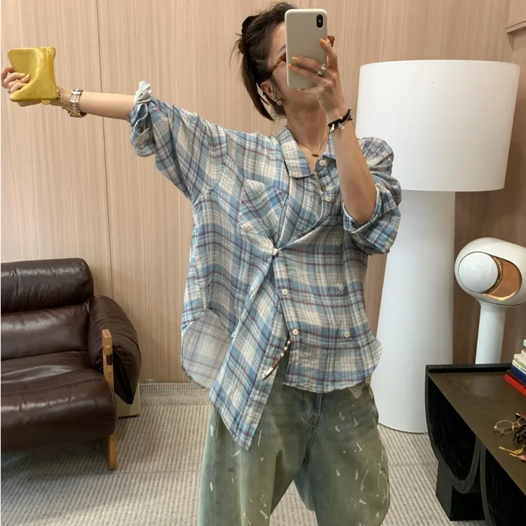 ByJunjun【海盐冰萃】超软棉纱料格纹多扣衬衣