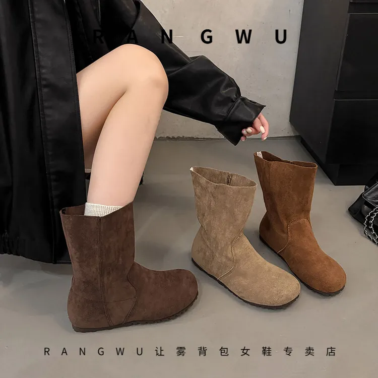 厚底秋冬英伦风网红爆款堆堆靴女圆头平底短靴2025年秋显瘦小靴