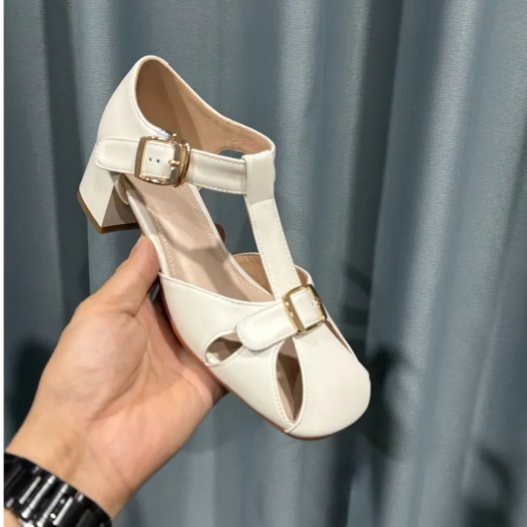 2 PEELOE 软底不累脚法式猪笼包头凉鞋女新款夏季罗马鞋粗跟5.5CM