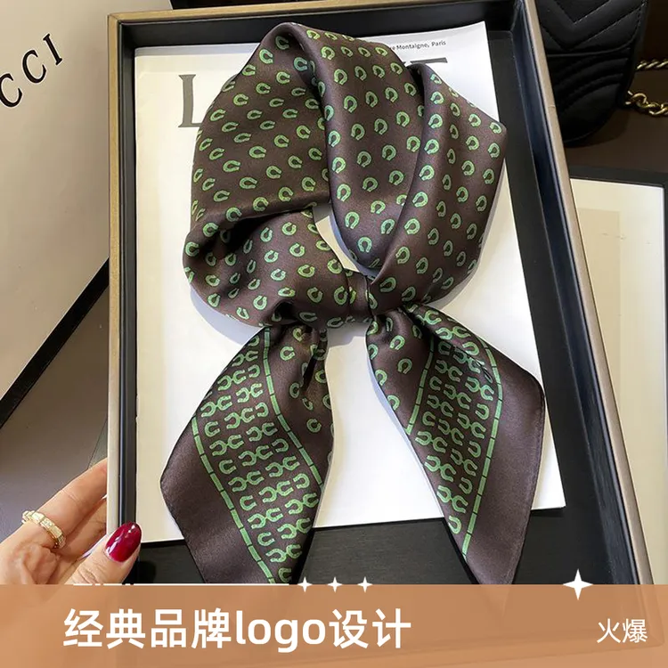 咖啡色U型豹真丝丝巾气质女桑蚕丝围巾68cm小领巾一件百搭潮流爆