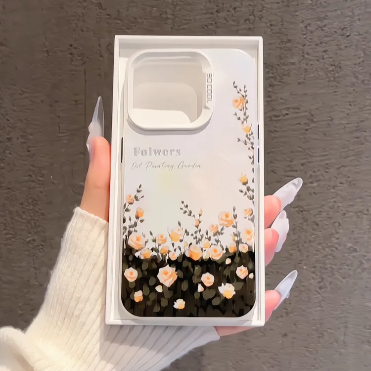 适用苹果16promax磨砂彩银iPhone15手机壳华为mate70油画黄玫瑰