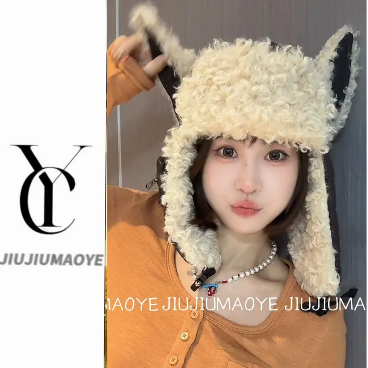 冬季森系雷锋帽针织帽女秋冬帽子网红冬天加厚甜美保暖帽防寒骑车