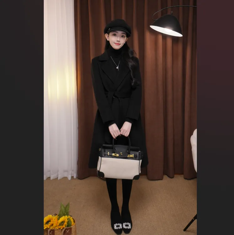 2113【木一】小个子正肩修身复古秋冬气质款绵羊毛大衣