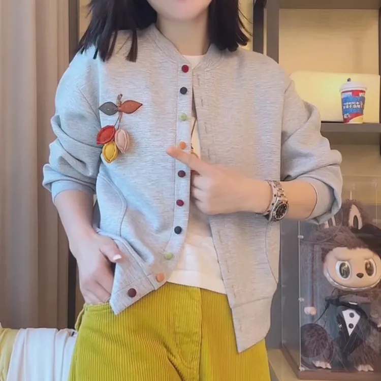 【立体花朵外套】2025早秋立体花朵彩色纽扣卫衣外套LK2506979