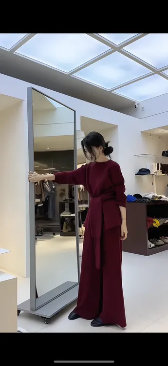 韩系设计感慵懒系带套装女2025冬季收腰两面穿上衣显瘦阔腿裤套装