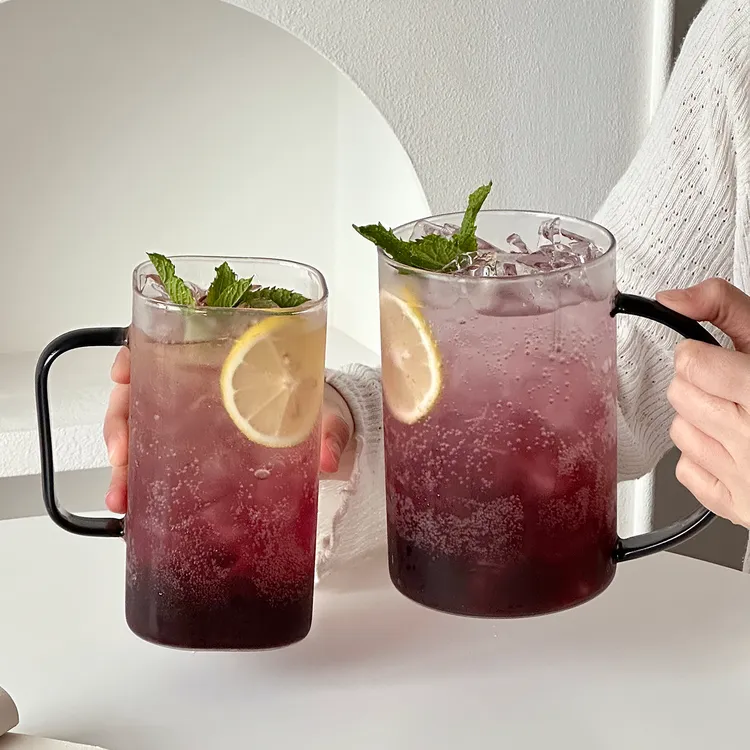 大容量带把高硼硅玻璃杯耐高温家用冷饮水果茶杯啤酒杯大号马克杯