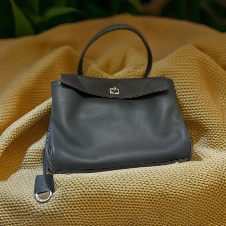 99新 Balenciaga/巴黎世家 Rodeo中号手提包 银扣 牛皮 简约灰