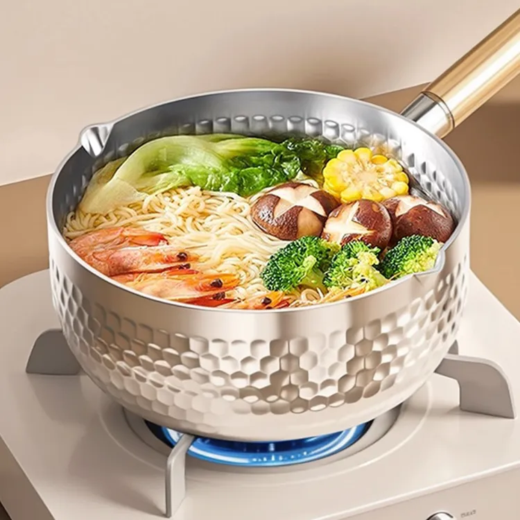 316L无涂层雪平锅加厚不锈钢奶锅家用辅食蒸煮泡面锅小汤锅一人食