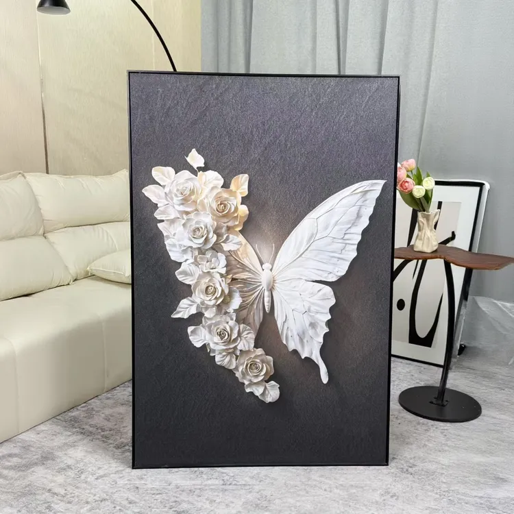 致韬宅寂风黑白蝴蝶玄关装饰画沙发背景墙壁挂画立体感落地画