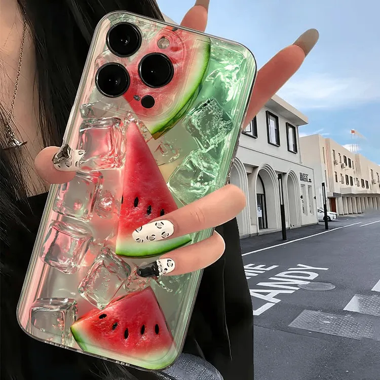 夏日冰块西瓜适用iphone16透明15创意手机壳华为vivo小米14oppo软