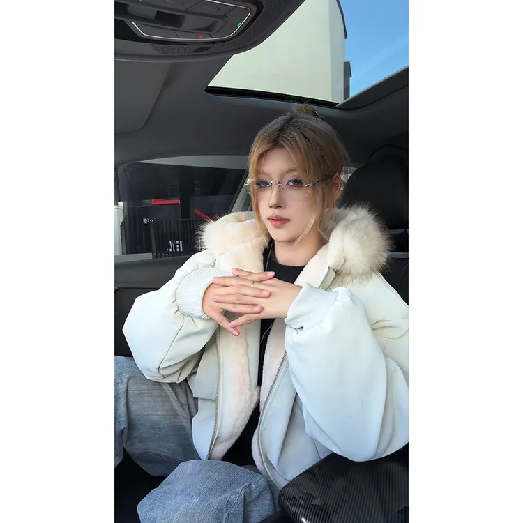 【800克毛绒】毛茸茸pu皮仿兔毛绒大毛领棉服男女冬季加绒夹克外套