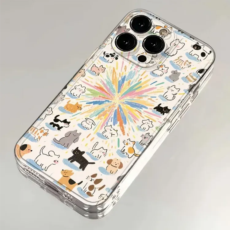 爆炸涂鸦猫狗适用iPhone17手机壳华为荣耀透明VIVO创意OPPO软壳