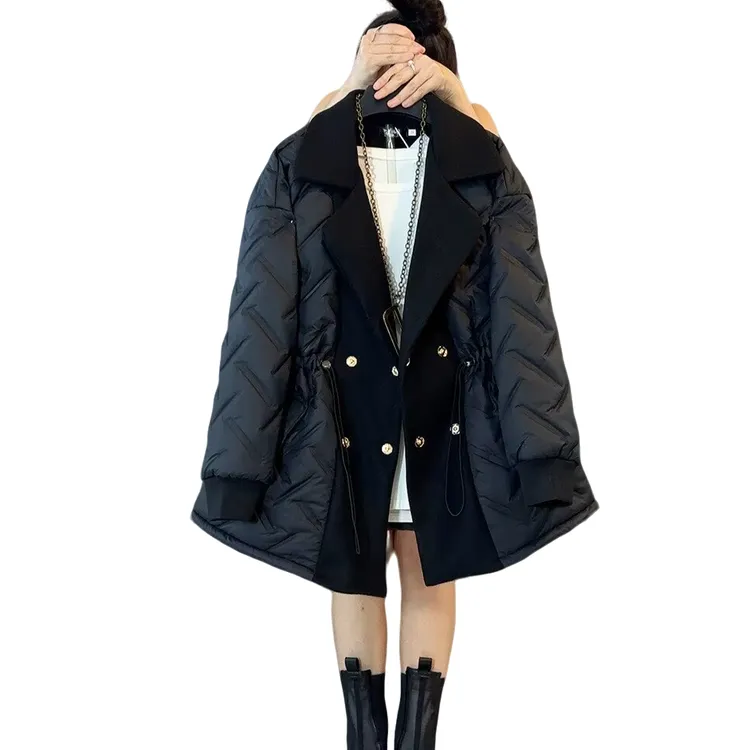 大维罗依MS欧货翻领拼接加棉收腰可调节百搭气质外套