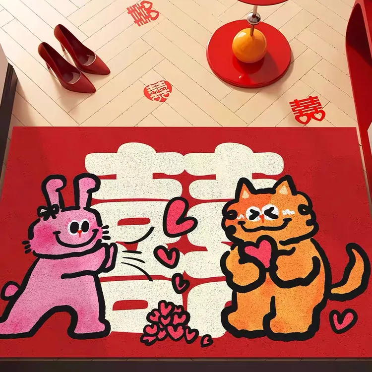 粉红兔结婚地垫入户门垫2026新款乔迁新居红地毯新婚喜庆脚垫除尘