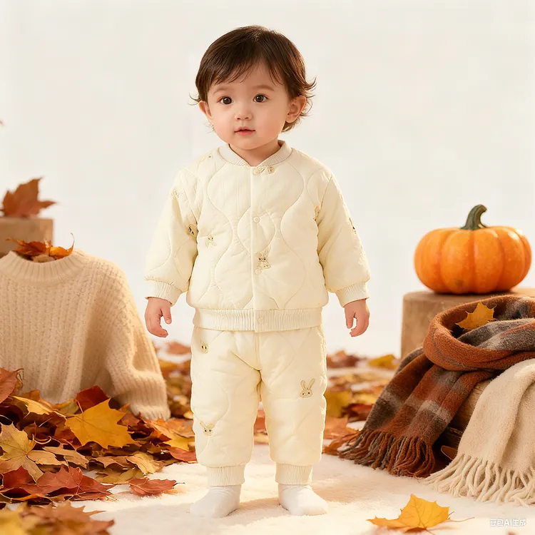【萌】婴儿冬季加绒加厚保暖套装婴幼儿轻盈无压感舒适宝宝居家外出