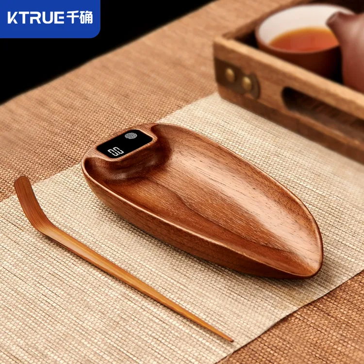 千确实木茶则电子秤精准克秤茶叶称重茶叶专用小型家用茶称电子量