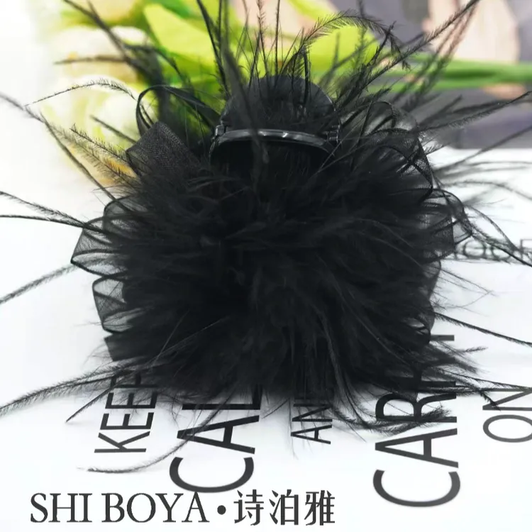 诗泊雅 羽毛抓夹黑色显发量女后脑勺毛毛新款高级感鲨鱼夹头饰商品图