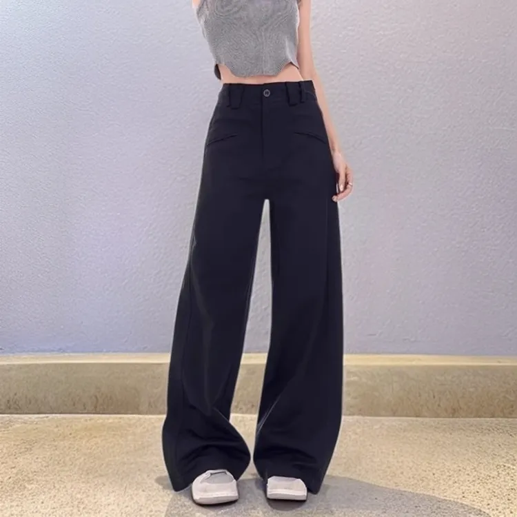 黑色早秋爆款西装裤胖mm小众设计感高腰显瘦大码休闲青春流行裤子