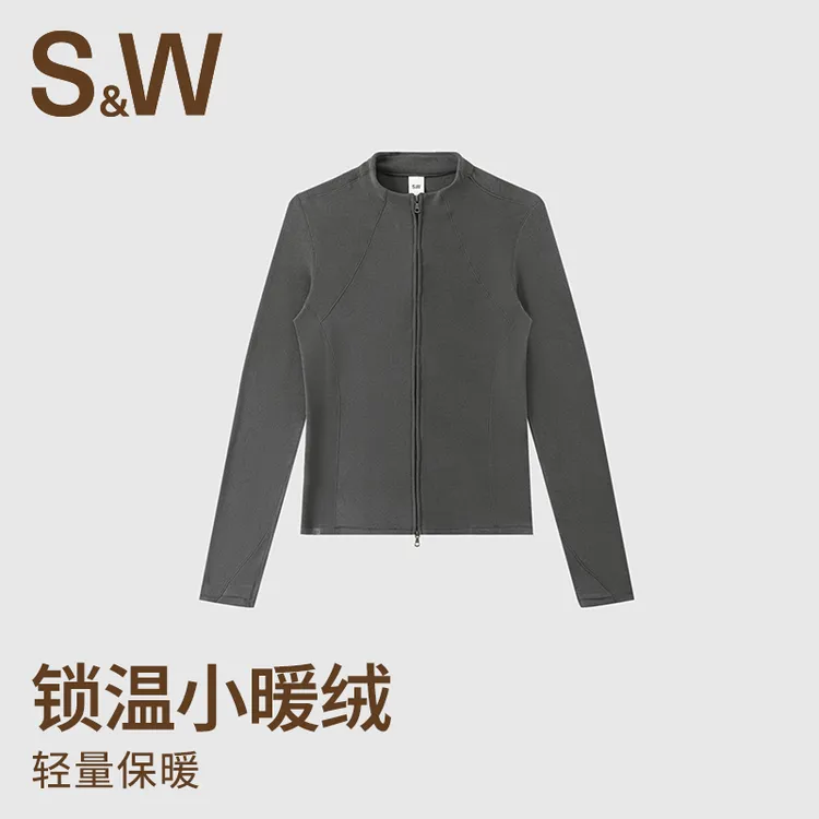 S&W 秋季修身型薄款女拉链德绒短外套保暖秋冬长袖运动 1557