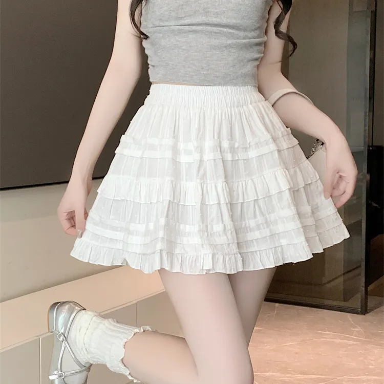 大码梨形身材微胖mm白色蓬蓬裙半身裙女夏季款芭蕾风蛋糕裙短裙子
