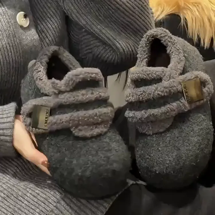 内增高毛绒勃肯鞋2025新款毛绒勃肯鞋女冬外穿懒人鞋加绒保暖棉鞋