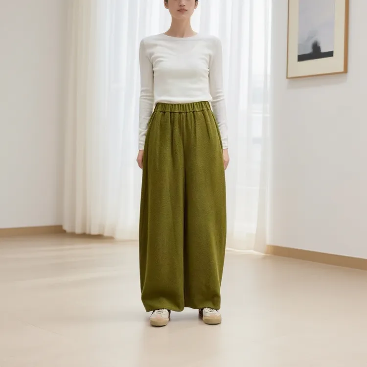 【云-朵】绵羊毛混纺空气层肌理感软糯垂坠文艺休闲长裤WEc-66377