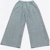 亚麻裤蓝白条纹松紧腰阔腿裤裤子休闲裤5045---2