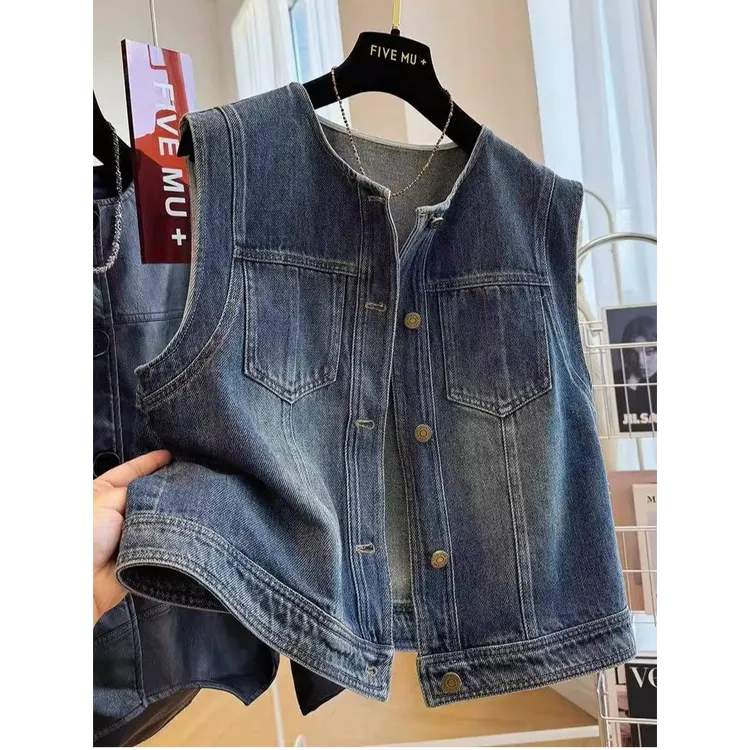 外穿时尚牛仔马甲女春秋装时髦洋气短款休闲背心无袖坎肩外套薄款