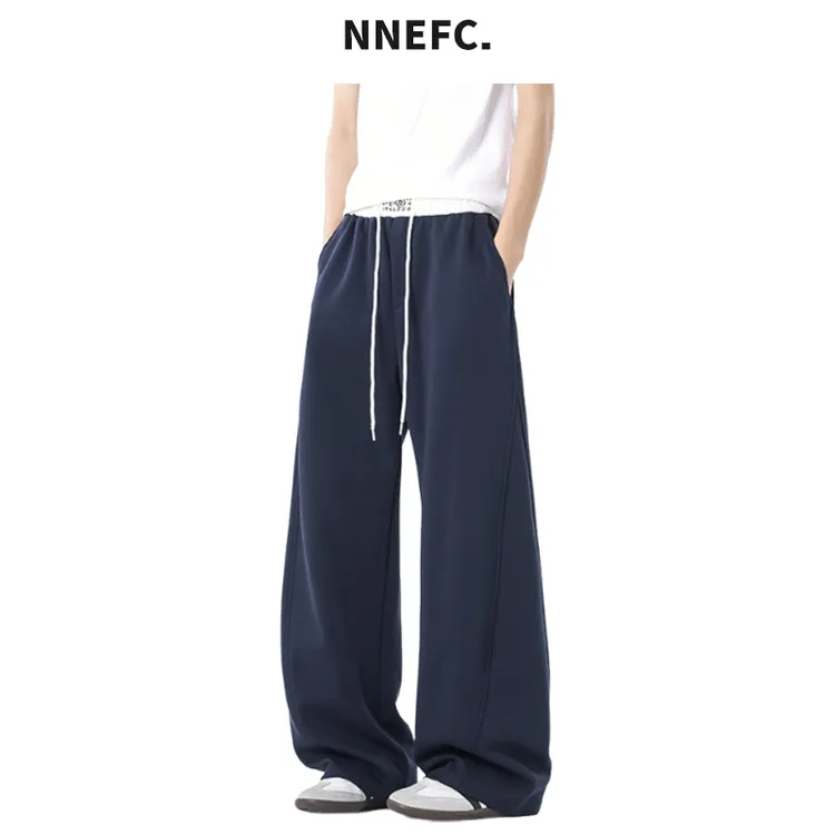 NNEFC美式拼接卫裤男女春秋季慵懒直筒弯刀裤宽松休闲拖地阔腿裤