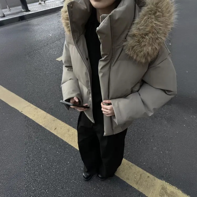 PU皮大毛领棉服男冬季潮流连帽宽松短款2025新款保暖加厚外套棉衣