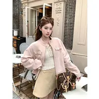 韩系廓形皮桃立领夹克外套女2025秋季新款韩版宽松休闲风短款上衣