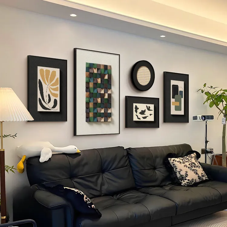 新款客厅背景墙沙发背墙挂画沙发高级感挂画黑白抽象中古定制壁画