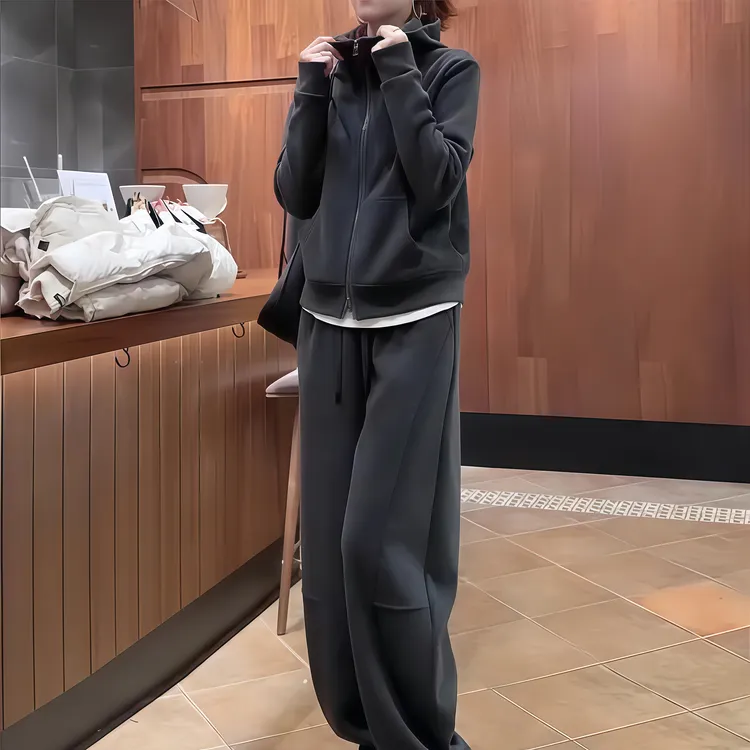 休闲运动套装女2025春秋新款大码宽松开衫卫衣外套阔腿裤两件套