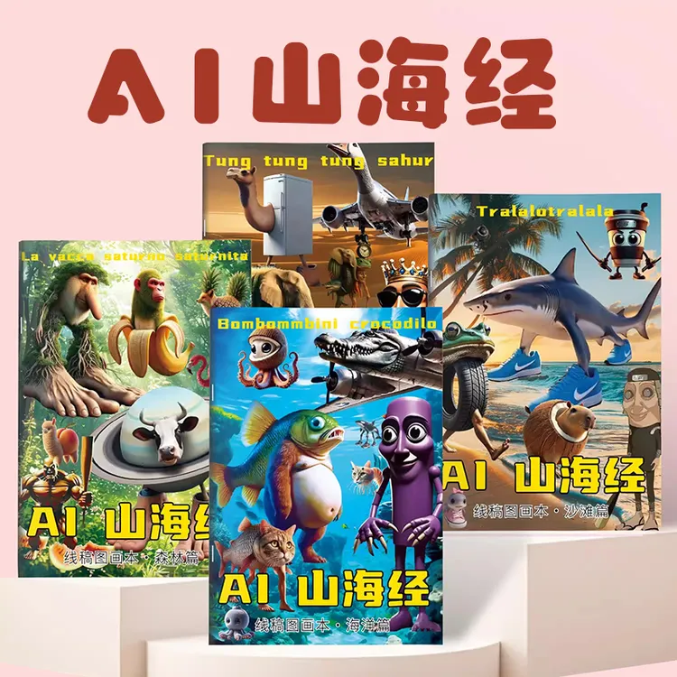 外国山海经书本木棍人tung穿鞋鲨鱼描摹本抽象涂鸦填色临摹绘画本