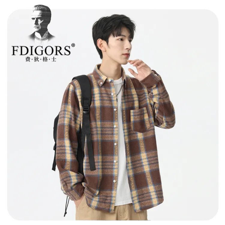 FDIGORS/费狄格士男士休闲长袖格子衬衫2025秋季经典百搭衬衣 