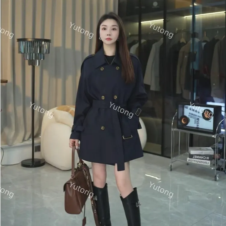 DYT HOME冬季白鹅绒宽松型女风衣外套中长款百搭双排扣翻领英伦