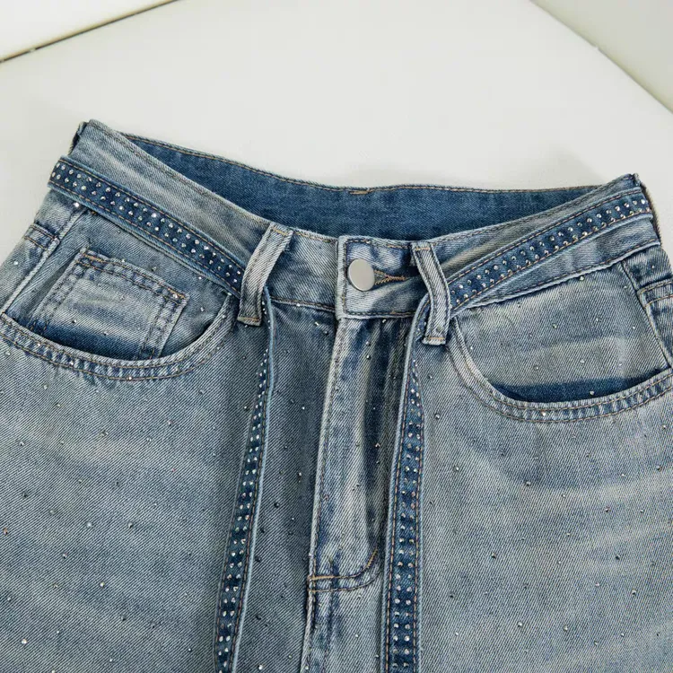 渐变色高腰薄款大码宽松阔腿微喇女2025夏季新款牛仔裤女