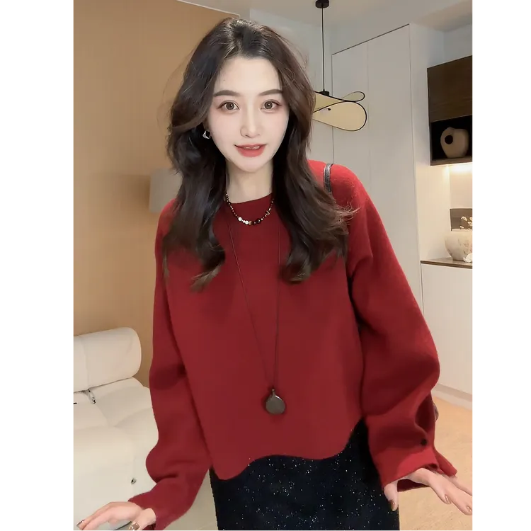 【草莓可颂】羊毛衫兔毛毛衣时尚设计感后背纽扣针织衫女上衣