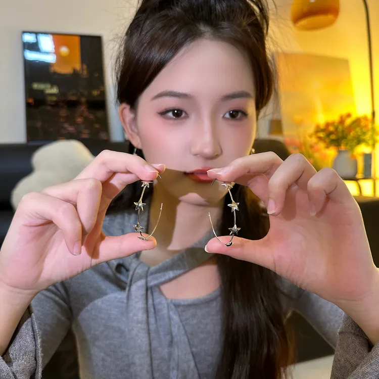 铜合金耳饰 五角星环简约百搭耳饰ins冷淡风气质时尚个性圈圈耳环
