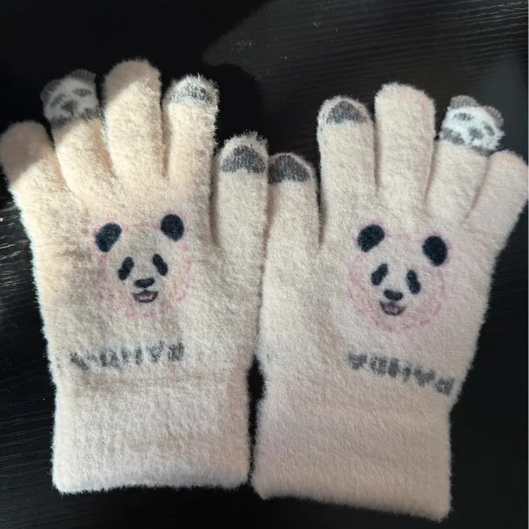 遇见panda冬季可爱熊猫福宝萌兰渝爱三妹可触屏加绒加厚保暖手套