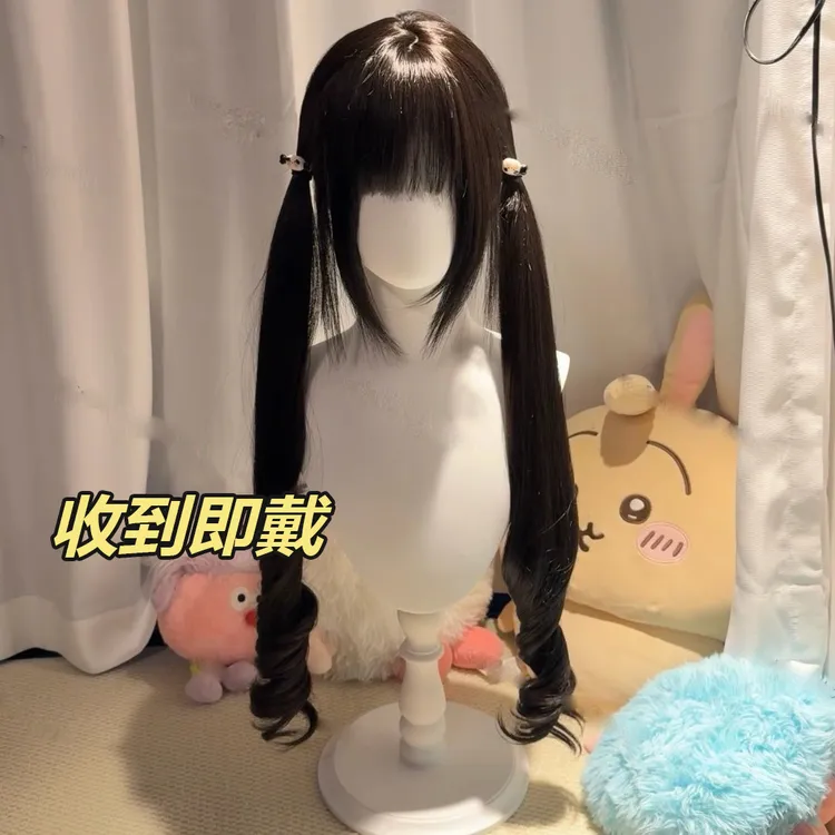 双马尾假发长卷发85cm自带鬓角可爱自然lolita全头套