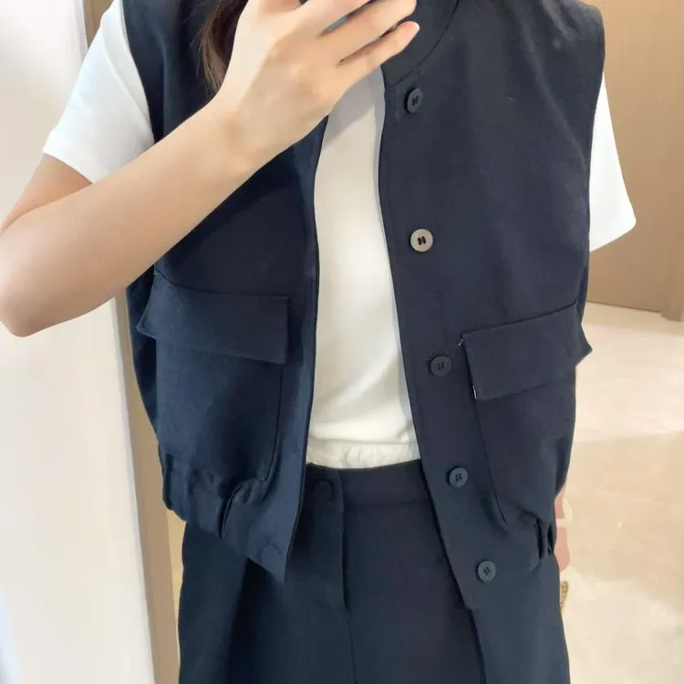 【Z】亚麻时尚复古马甲裙裤套装